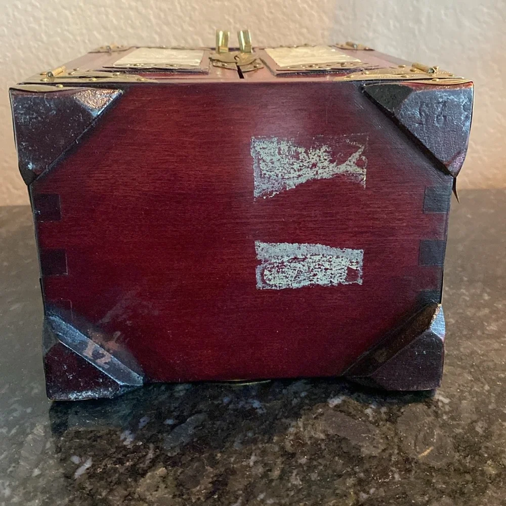 Antique Chinese Rosewood Jade Inlay Brass Hardware Wooden Jewelry Box